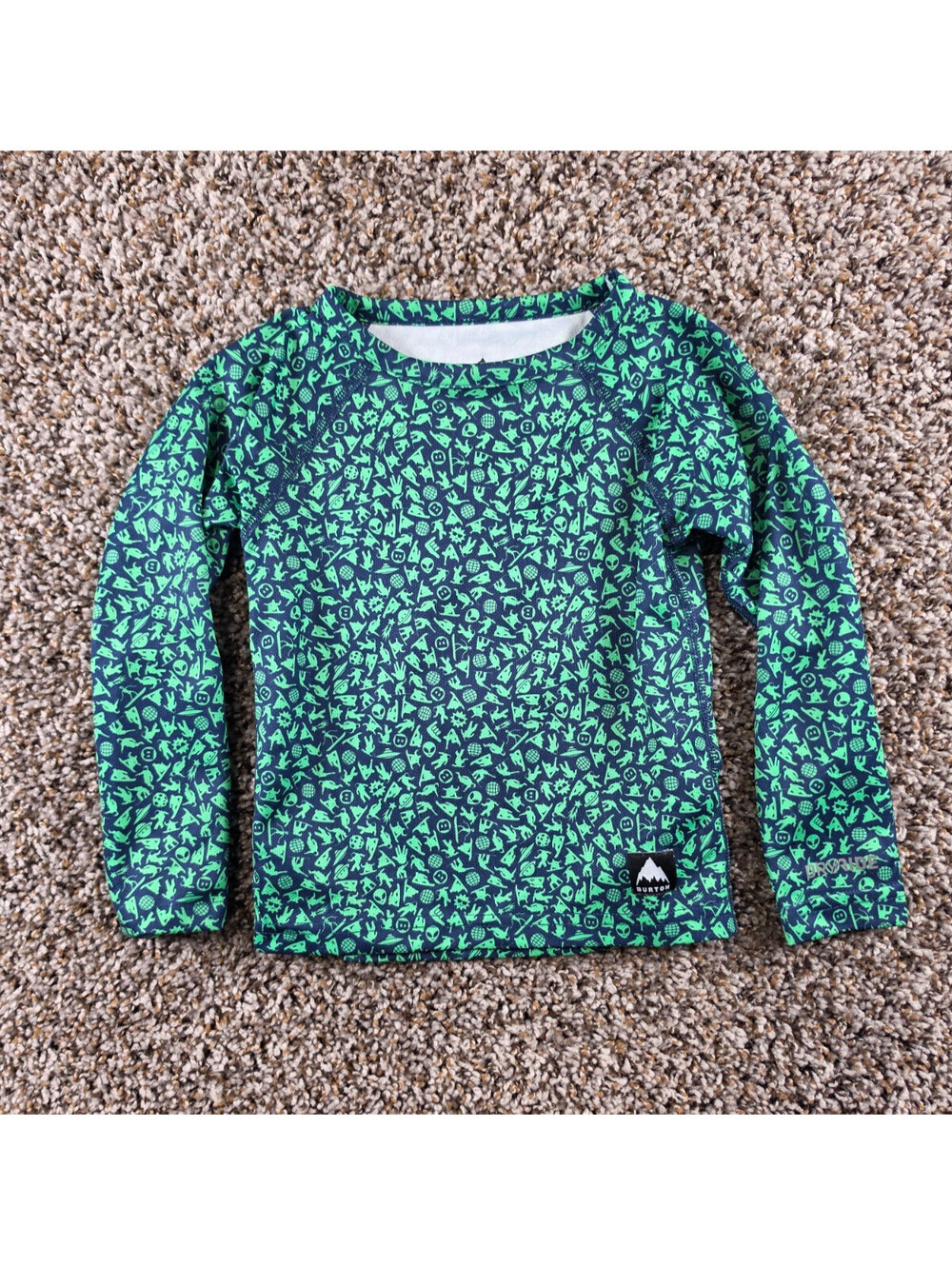 Burton Dryride Toddler Sz 2T Long Sleeve Base Layer T Shirt Green Blue